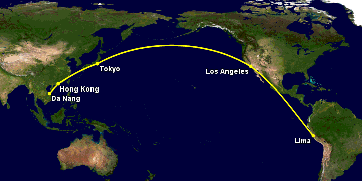 Bay từ Đà Nẵng đến Lima Pe qua Hong Kong, Tokyo, Los Angeles
