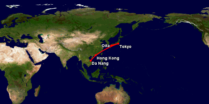 Bay từ Đà Nẵng đến Oita qua Hong Kong, Tokyo