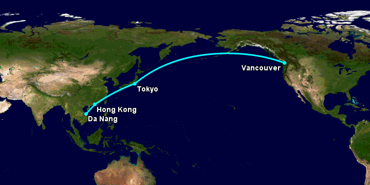 Bay từ Đà Nẵng đến Vancouver qua Hong Kong, Tokyo