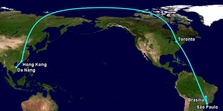 Bay từ Đà Nẵng đến Brasilia qua Hong Kong, Toronto, Sao Paulo