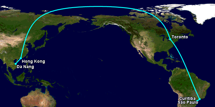 Bay từ Đà Nẵng đến Curitiba qua Hong Kong, Toronto, Sao Paulo