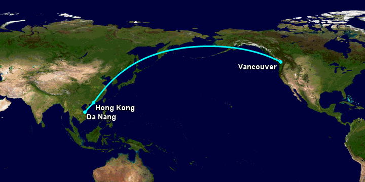 Bay từ Đà Nẵng đến Vancouver qua Hong Kong