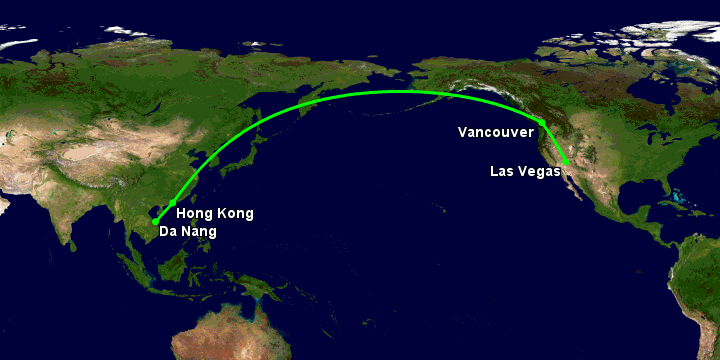 Bay từ Đà Nẵng đến Las Vegas qua Hong Kong, Vancouver
