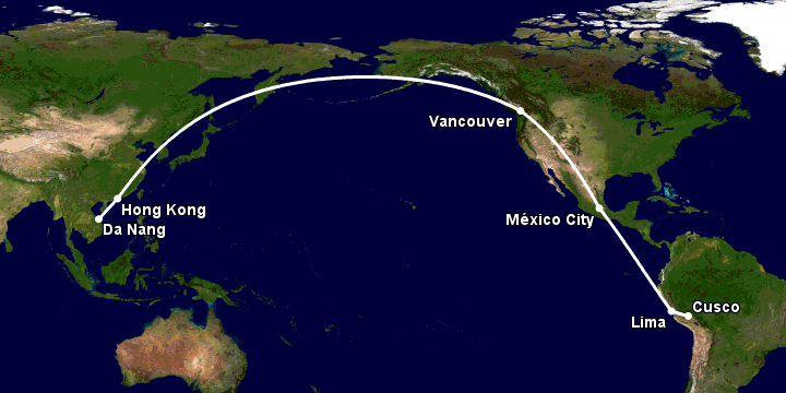 Bay từ Đà Nẵng đến Cuzco qua Hong Kong, Vancouver, Mexico City, Lima