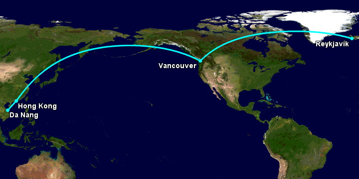 Bay từ Đà Nẵng đến Reykjavik qua Hong Kong, Vancouver