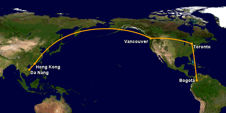 Bay từ Đà Nẵng đến Bogota qua Hong Kong, Vancouver, Toronto