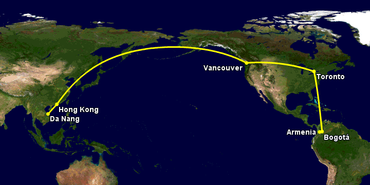 Bay từ Đà Nẵng đến Armenia qua Hong Kong, Vancouver, Toronto, Bogotá