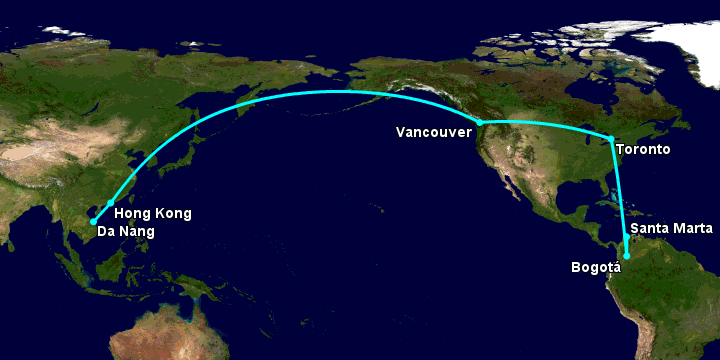 Bay từ Đà Nẵng đến Santa Marta qua Hong Kong, Vancouver, Toronto, Bogotá