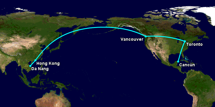 Bay từ Đà Nẵng đến Cancun qua Hong Kong, Vancouver, Toronto