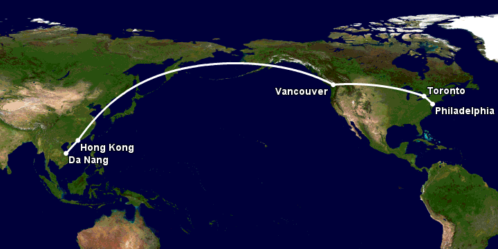 Bay từ Đà Nẵng đến Philadelphia qua Hong Kong, Vancouver, Toronto