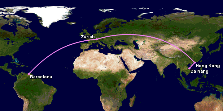 Bay từ Đà Nẵng đến Barcelona qua Hong Kong, Zürich