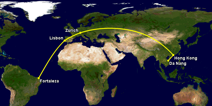 Bay từ Đà Nẵng đến Fortaleza qua Hong Kong, Zürich, Lisbon