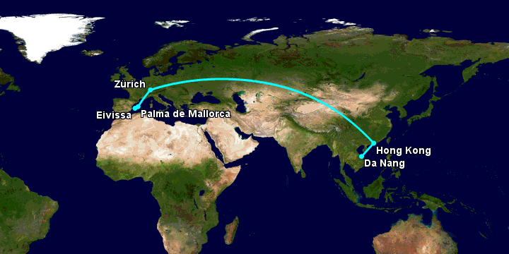 Bay từ Đà Nẵng đến Ibiza qua Hong Kong, Zürich, Palma, Majorca