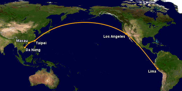 Bay từ Đà Nẵng đến Lima Pe qua Macau, Đài Bắc, Los Angeles