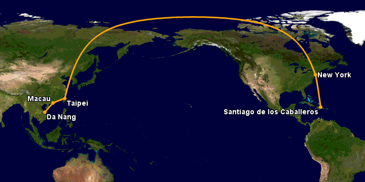 Bay từ Đà Nẵng đến Santiago Do qua Macau, Đài Bắc, New York