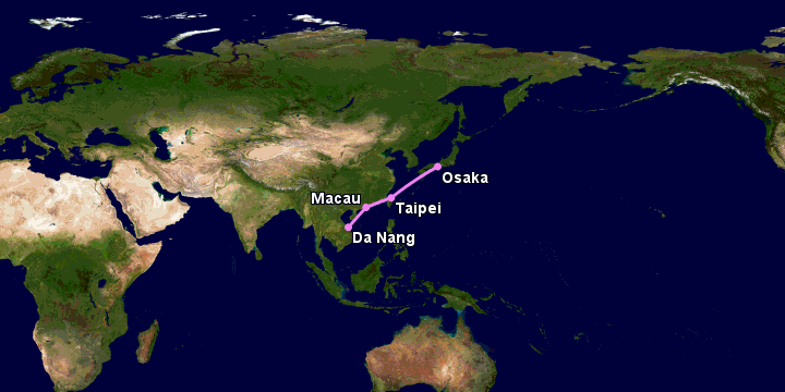 Bay từ Đà Nẵng đến Osaka qua Macau, Đài Bắc