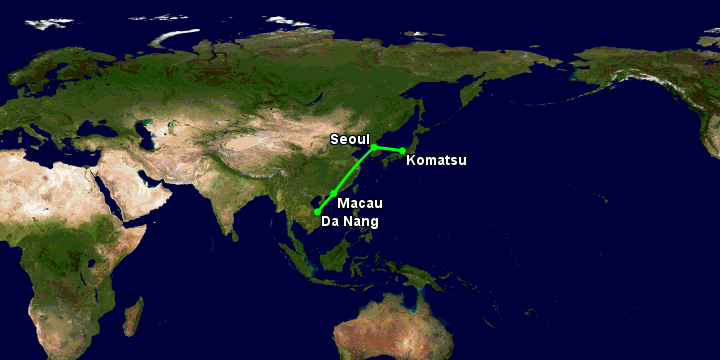 Bay từ Đà Nẵng đến Komatsu qua Macau, Seoul
