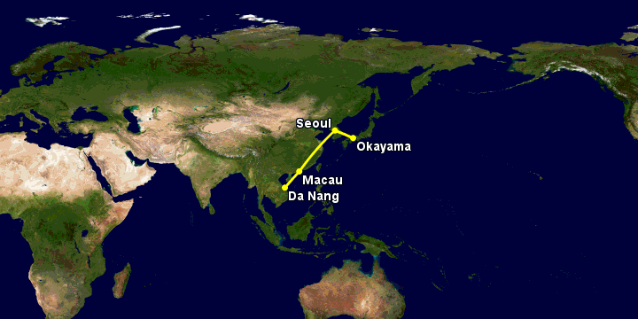 Bay từ Đà Nẵng đến Okayama qua Macau, Seoul