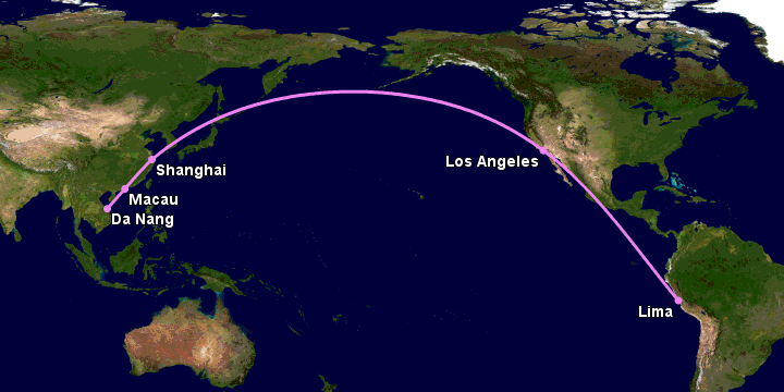Bay từ Đà Nẵng đến Lima Pe qua Macau, Thượng Hải, Los Angeles