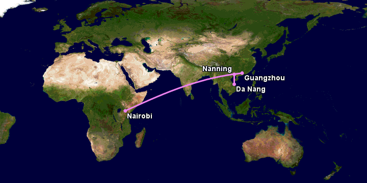 Bay từ Đà Nẵng đến Nairobi qua Nanning, Quảng Châu