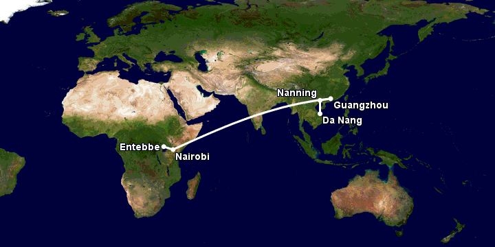 Bay từ Đà Nẵng đến Entebbe qua Nanning, Quảng Châu, Nairobi