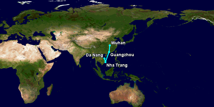 Bay từ Đà Nẵng đến Vũ Hán qua Nha Trang, Quảng Châu