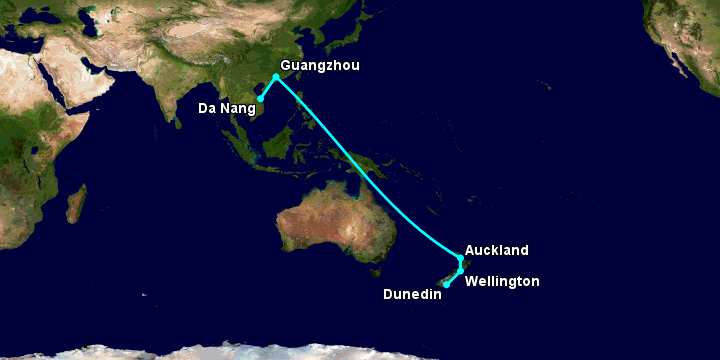 Bay từ Đà Nẵng đến Dunedin qua Quảng Châu, Auckland, Wellington