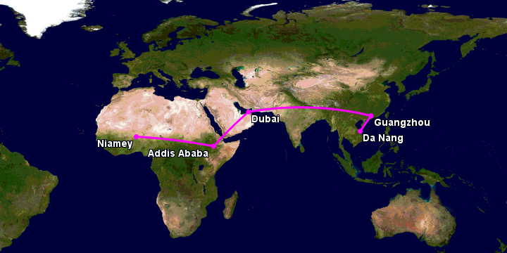 Bay từ Đà Nẵng đến Niamey qua Quảng Châu, Dubai, Addis Ababa