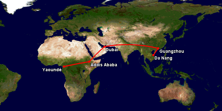 Bay từ Đà Nẵng đến Yaounde qua Quảng Châu, Dubai, Addis Ababa