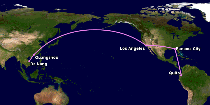 Bay từ Đà Nẵng đến Quito qua Quảng Châu, Los Angeles, Panama City