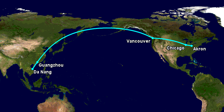 Bay từ Đà Nẵng đến Akron Canton qua Quảng Châu, Vancouver, Chicago