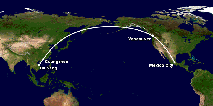 Bay từ Đà Nẵng đến Mexico City qua Quảng Châu, Vancouver