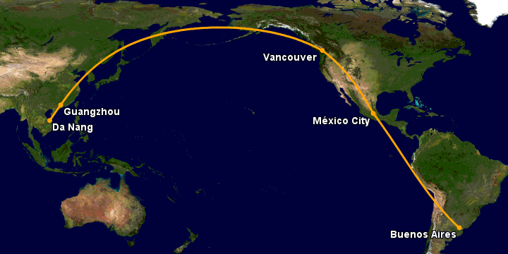 Bay từ Đà Nẵng đến Buenos Aires qua Quảng Châu, Vancouver, Mexico City