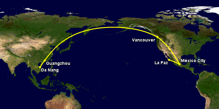 Bay từ Đà Nẵng đến La Paz qua Quảng Châu, Vancouver, Mexico City