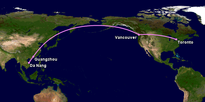 Bay từ Đà Nẵng đến Toronto qua Quảng Châu, Vancouver