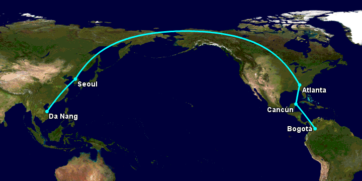 Bay từ Đà Nẵng đến Bogota qua Seoul, Atlanta, Cancún