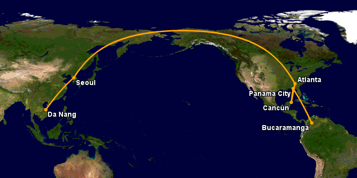 Bay từ Đà Nẵng đến Bucaramanga qua Seoul, Atlanta, Cancún, Panama City