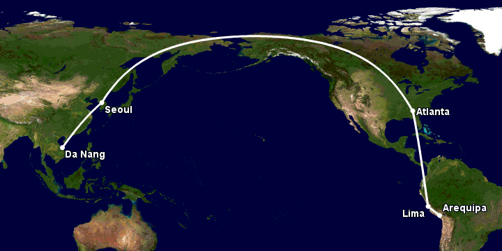 Bay từ Đà Nẵng đến Arequipa qua Seoul, Atlanta, Lima
