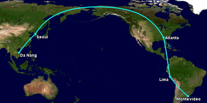 Bay từ Đà Nẵng đến Montevideo qua Seoul, Atlanta, Lima