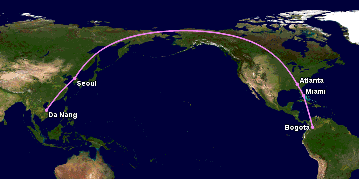 Bay từ Đà Nẵng đến Bogota qua Seoul, Atlanta, Miami