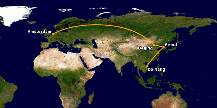 Bay từ Đà Nẵng đến Amsterdam qua Seoul, Bắc Kinh