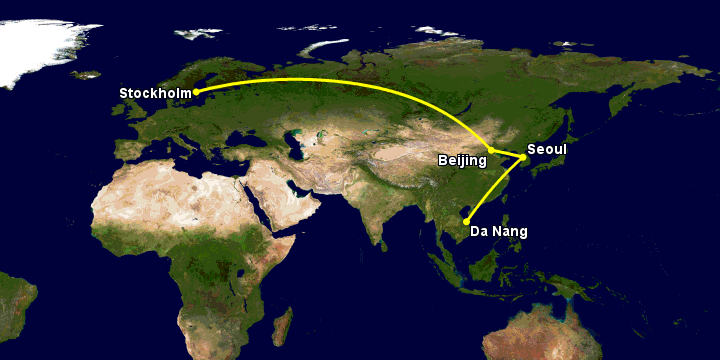 Bay từ Đà Nẵng đến Stockholm qua Seoul, Bắc Kinh