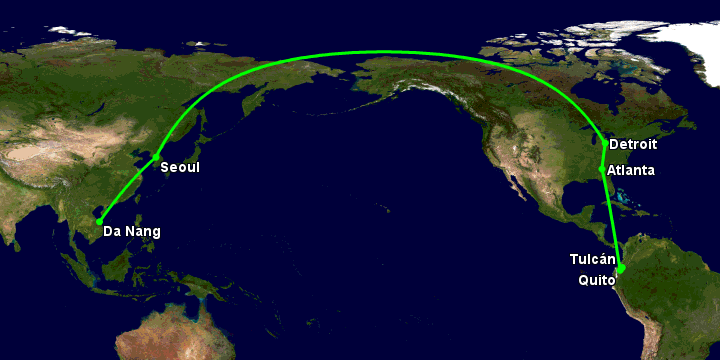 Bay từ Đà Nẵng đến Tulcan qua Seoul, Detroit, Atlanta, Quito