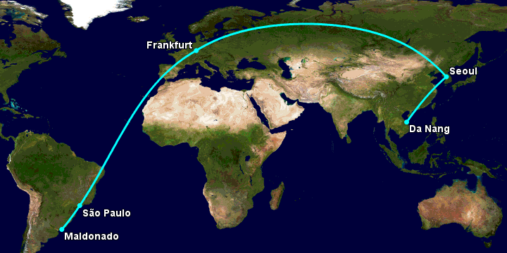 Bay từ Đà Nẵng đến Punta Del Este qua Seoul, Frankfurt, Sao Paulo