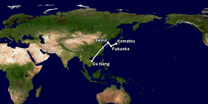 Bay từ Đà Nẵng đến Komatsu qua Seoul, Fukuoka