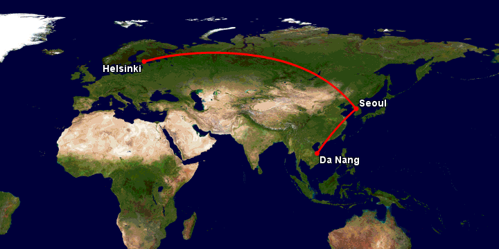 Bay từ Đà Nẵng đến Helsinki qua Seoul