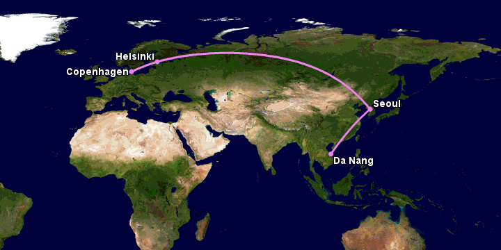 Bay từ Đà Nẵng đến Copenhagen qua Seoul, Helsinki