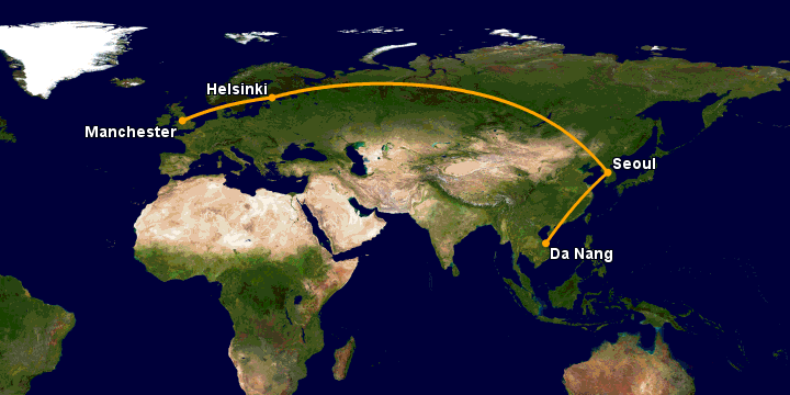 Bay từ Đà Nẵng đến Manchester qua Seoul, Helsinki
