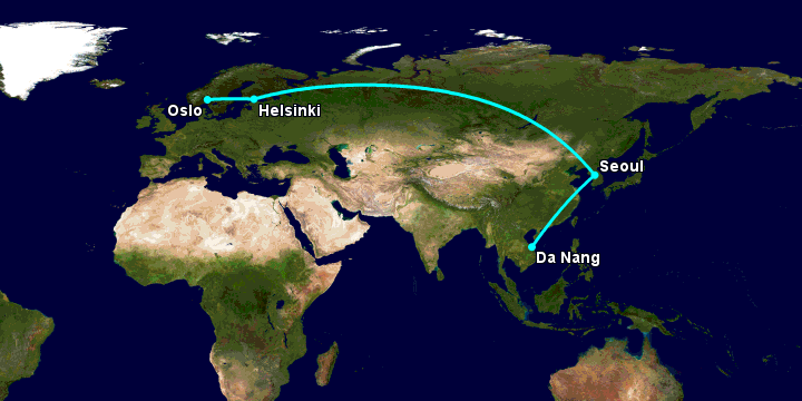 Bay từ Đà Nẵng đến Oslo qua Seoul, Helsinki