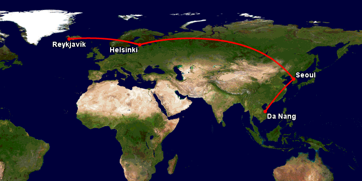 Bay từ Đà Nẵng đến Reykjavik qua Seoul, Helsinki
